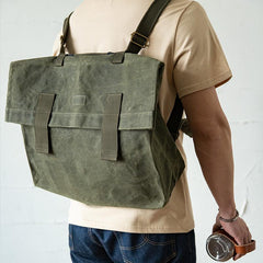 Cool Waxed Canvas Mens Green Military Courier Bag Postman Bag Backpack Large Side Bag For Men