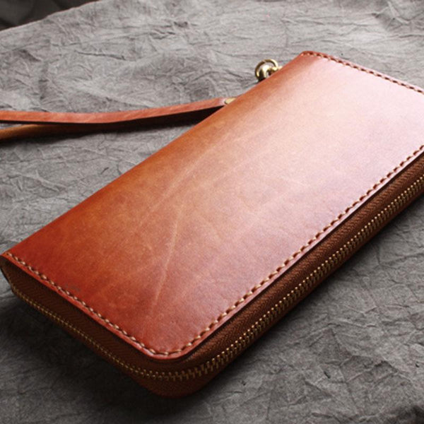 Handmade Leather Wristlet Wallet Mens Long Wallet Cool Long Clutch Wallet for Men