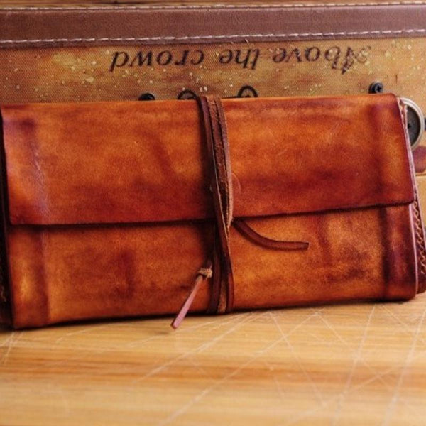 Handmade Leather Vintage Mens Long Wallet Cool Long Wallet for Men