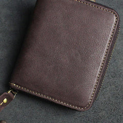 Handmade Leather Mens Cool Slim Leather Wallet Men Zipper billfold Wallets Bifold for Men