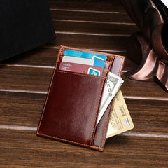 RFID Brown Leather Men's Slim Card Holder Black Front Pocket Wallet Small Card Wallet For Men