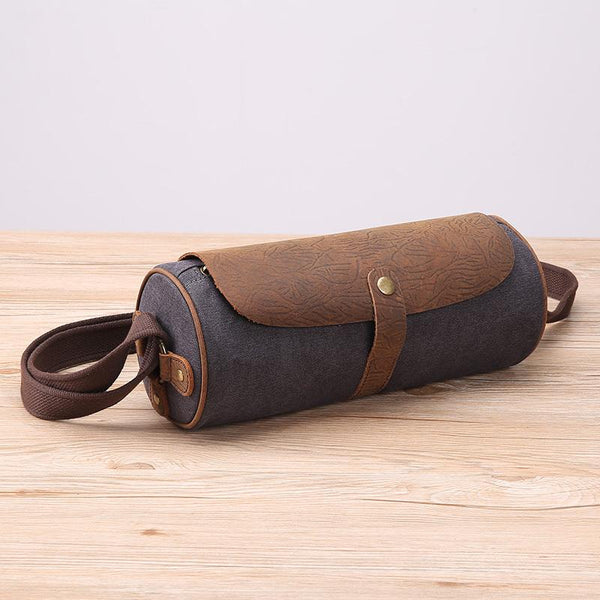 Gray Leather Mens Green Barrel Sling Bag Postman Bag Bucket Messenger Bag Side Bag For Men