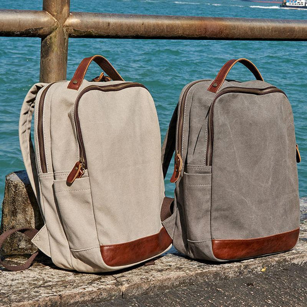 Cool Canvas Leather Mens Backpack Canvas Travel Bag Canvas School Bag for Men