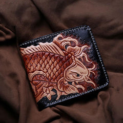 Handmade Leather Carp Tooled Mens billfold Wallet Cool Leather Wallet Slim Wallet for Men