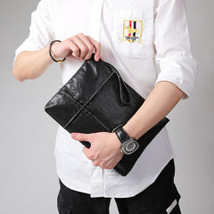 Fashion Leather Men's Black Envelope Clutch Wristlet Clutch Business Clutch For Men