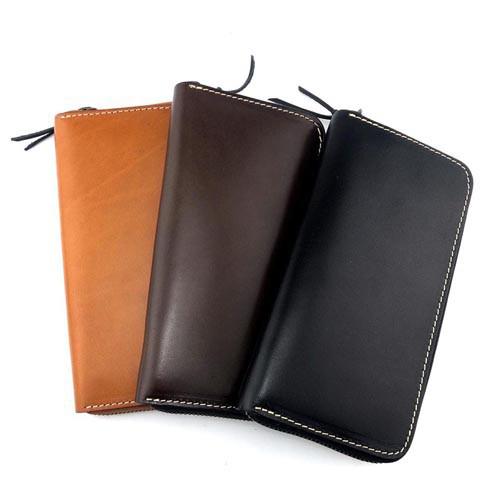 Stylish Black Leather Men's Long Wallet Clutch Wallet Tan Phone Wallet Zipper Clutch Wallet For Men