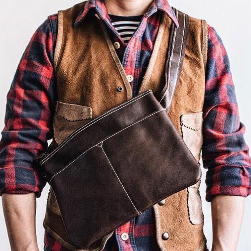Genuine Leather Mens Cool Messenger Bag iPad Bag Chest Bag Bike Bag Cycling Bag for men - iChainWallets