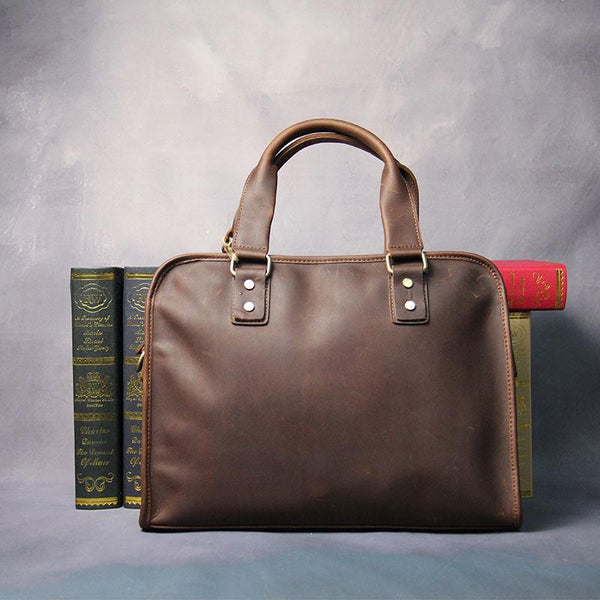 Cool Brown Coffee Leather Mens Briefcase 12inch Work Handbag Business Bag for Men