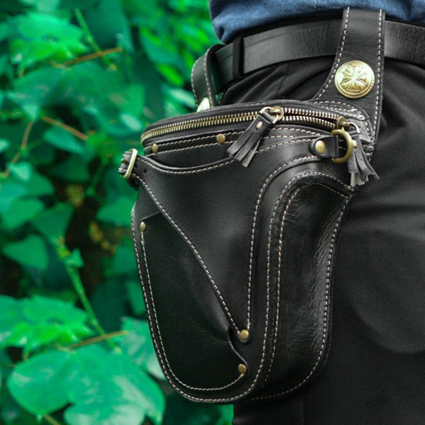 Handmade Leather Mens Waist Bag Hip Pack Belt Bag Fanny Pack Bumbag for Men