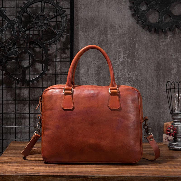 Cool Leather Mens Briefcase 14inch Laptop Bags Work Handbag Business Bag for Men