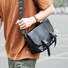 Black Leather Mens Casual Side Bag Courier Bag Black Messenger Bags Black Postman Bag For Men