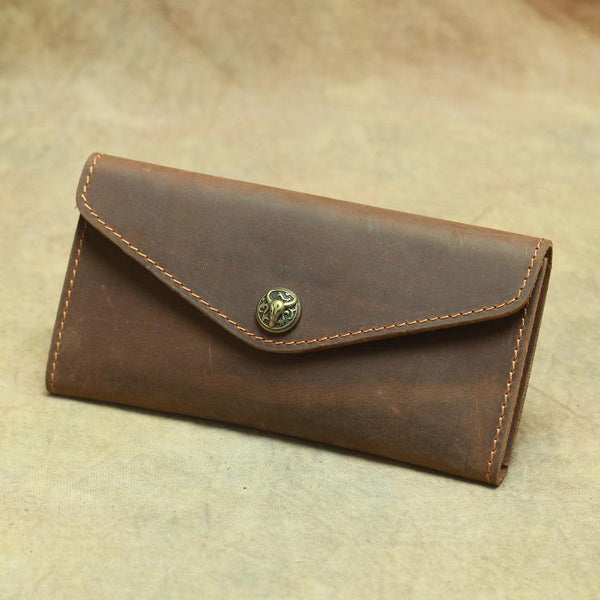 Vintage Mens Leather Long Wallet Envelope Long Wallet Phone Clutch Wallet For Men