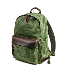 Cool Canvas Leather Mens Green Backpack Computer Backpack Black Travel Backpack for Men