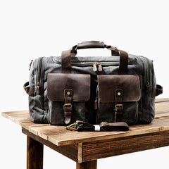Cool Canvas Leather Mens Retro Large Green Travel Weekender Bag Duffle Bag for Men