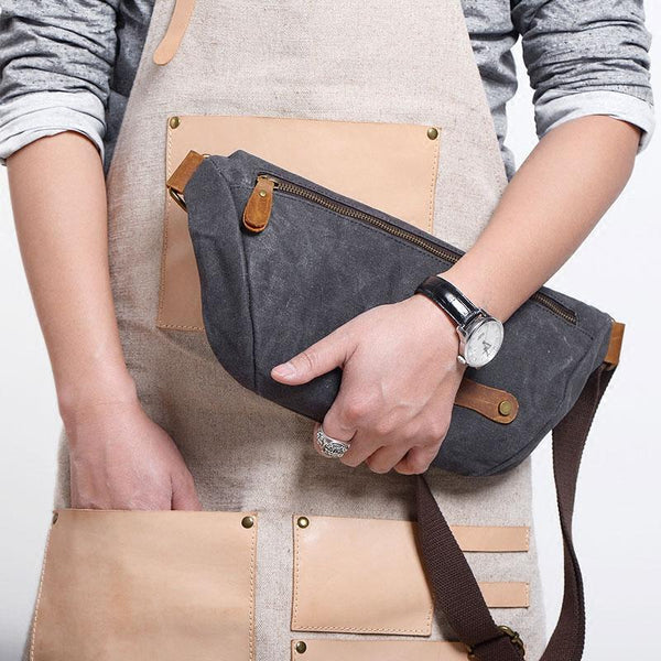 Gray Cool Canvas Mens Sling Bag Chest Bag One Shoulder Packs for men