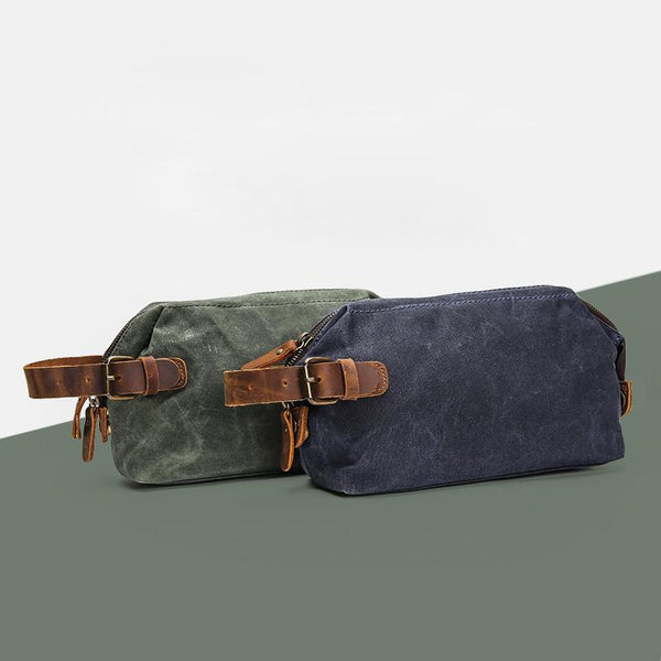 Waxed Canvas Leather Mens Women's Waterproof Cosmetic Bag Clutch Bag Handbag Storage Bag Wash Bag For Men