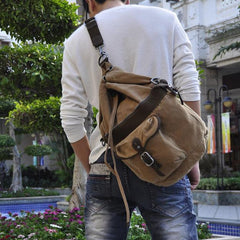 Canvas Black Mens Barrel Sling Bag Green Chest Bag Side Bag Bucket One Shoulder Backpack For Men