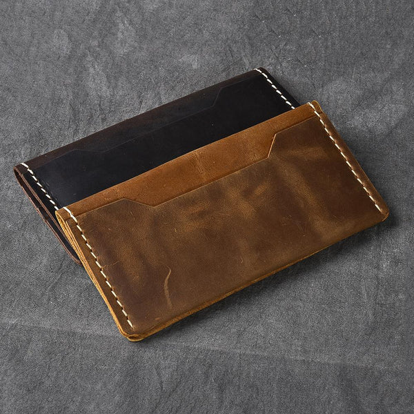 Dark Brown Leather Mens Long Wallet Bifold Brown Clutch Long Wallet For Men