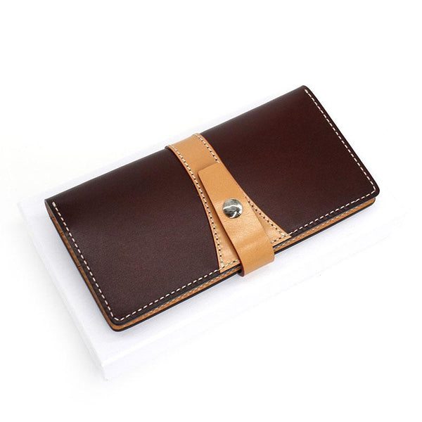 Cool Handmade Mens Leather Bifold Long Wallet Envelope Long Bifold Wallet for Men