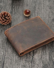 Vintage Brown Mens Leather Small Wallet Trifold billfold Wallet for Men