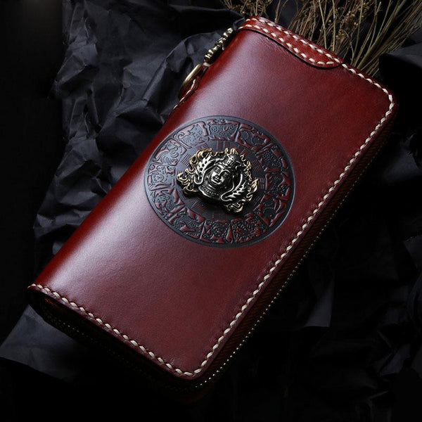 Handmade Leather Mens Chain Biker Wallet Cool Leather Wallet Long Phone Wallets for Men