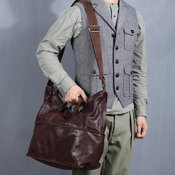 Casual Black Leather Mens 15 inches Tote Side Bag Large Messenger Bag Brown Tote Handbag Courier Bag for Men