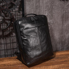 Black Cool Mens Leather Backpack Travel Backpack Leather 15inch Laptop Backpack for Men