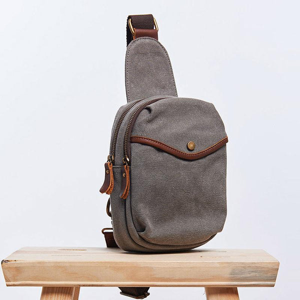 Cool Gray Canvas Mens Sling Bag Chest Bag One Shoulder Packs for men