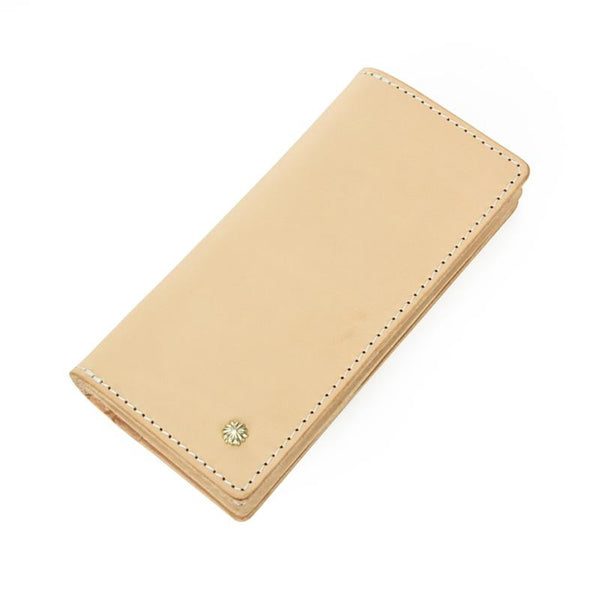 Handmade Studded Mens Light Beige Leather Long Wallets Cool Bifold Long Wallet for Men