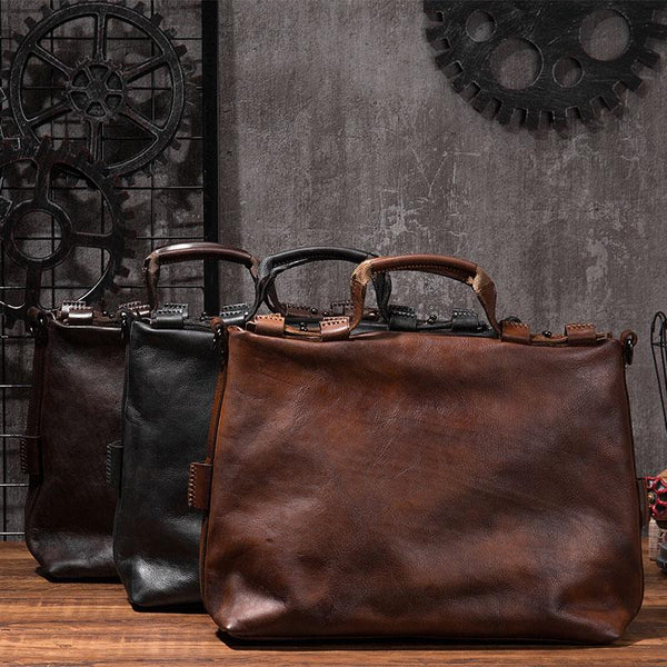 Cool Leather Mens Briefcase 14inch Laptop Bag Work Handbag Shoulder Bag Business Bag for Men