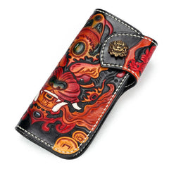Handmade Leather Monster Mens Tooled Chain Biker Wallet Cool Leather Wallet Long Phone Wallets for Men