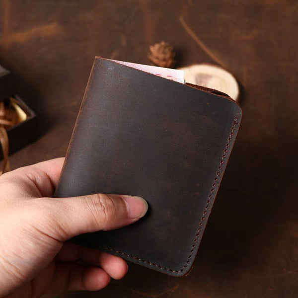 Cool Coffee Leather Mens Small Wallets Bifold Vintage Slim billfold Wallet for Men