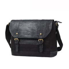 Black Canvas Leather Mens Side Bags Messenger Bags Dark Coffee Canvas Courier Bag for Men