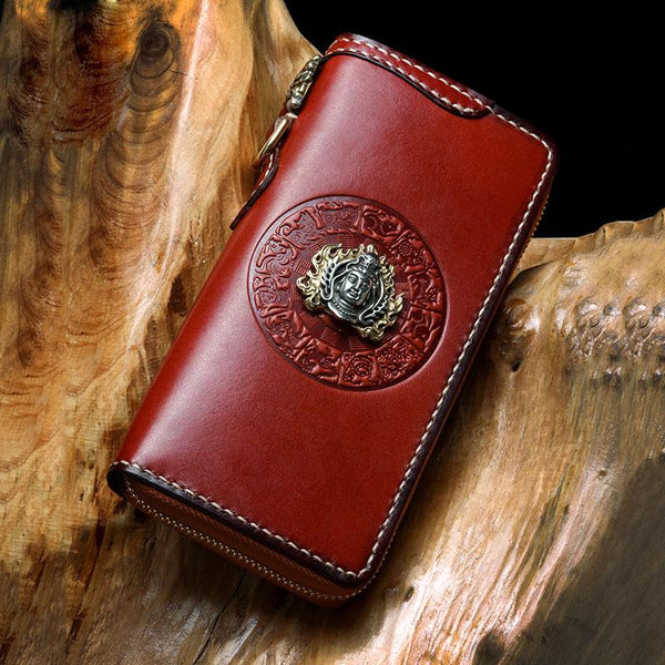 Handmade Leather Mens Chain Biker Wallet Cool Leather Wallet Long Phone Wallets for Men