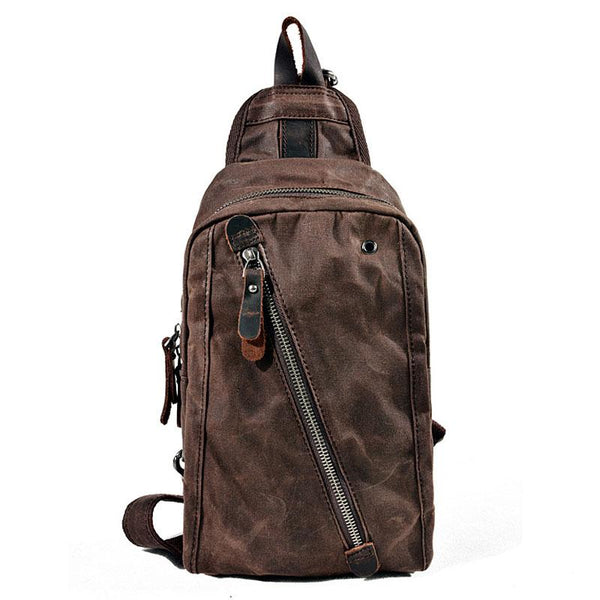 Cool Waxed Canvas Mens  Chest Bag Sling Bag One Shoulder Packs for men