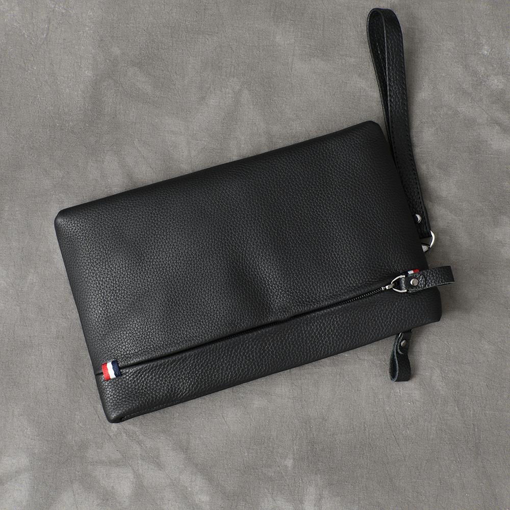 Black Leather Mens Business Clutch Bag Wristlet Clutch Wallet For Men