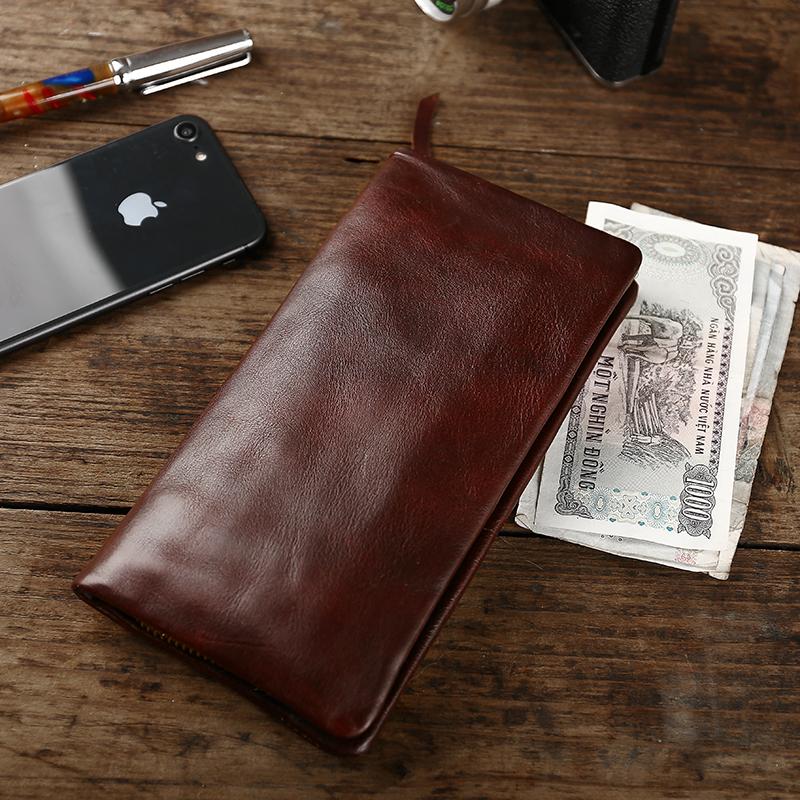 Cool Leather Mens Black Slim Long Wallet Zipper Bifold Card Wallet Clutch Wallet For Men