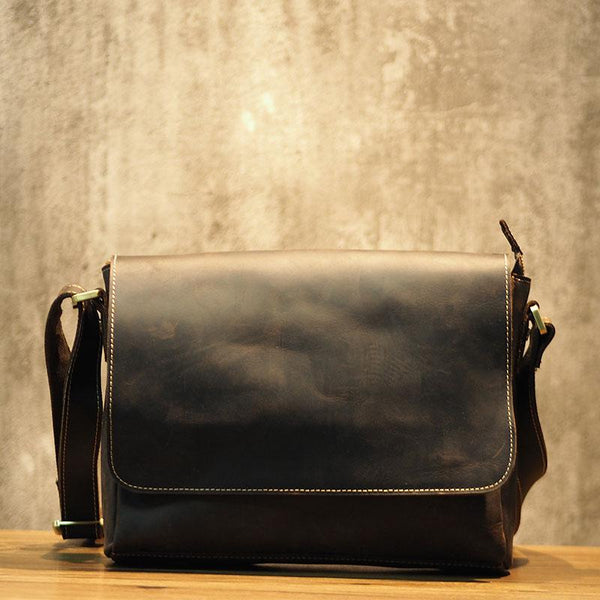 Cool Leather Mens Coffee Messenger Bag Side Bag Small Shoulder Bag for Men