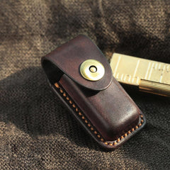 Dark Coffee Handmade Leather Mens Dunhill Lighter Case Cool Lighter Holders For Men