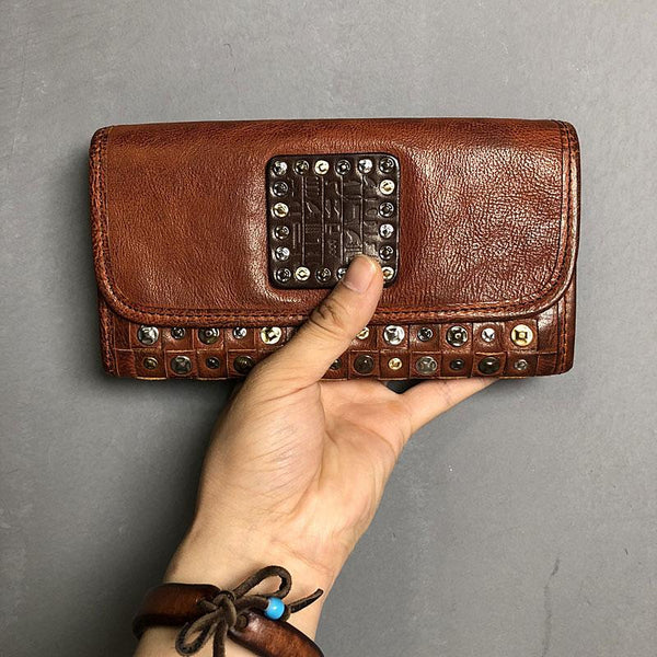 Handmade Genuine Leather Mens Clutch Cool Fashion Wallet Clutch Wristlet Wallet for Men