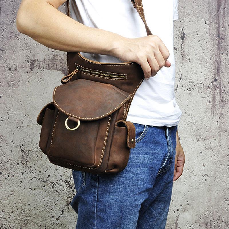 Cool Leather Mens Drop Leg Bag Belt Pouch Waist Bag Shoulder Bag