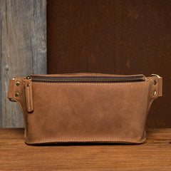 Cool Brown Leather Mens Fanny Packs Waist Bag Hip Pack Belt Bag Bumbag for Men