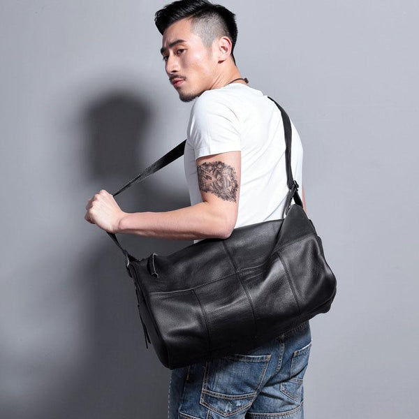 Cool Black Leather Mens Weekender Bag Travel Bags Shoulder Bags for men