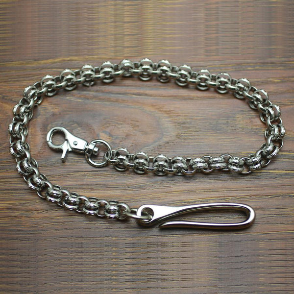 Cool Men's Handmade Stainless Steel Double ring Biker Wallet Chain Pants Chain Wallet Chain For Men