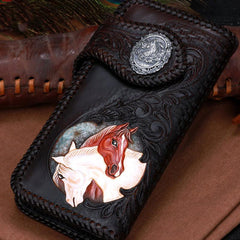 Handmade Leather Horse Mens Chain Tooled Long Biker Wallet Cool Leather Wallet With Chain Wallets for Men