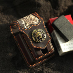Cool Handmade Indian SKull Leather Mens Cigarette Case with Lighter Holder Belt Loop for Men