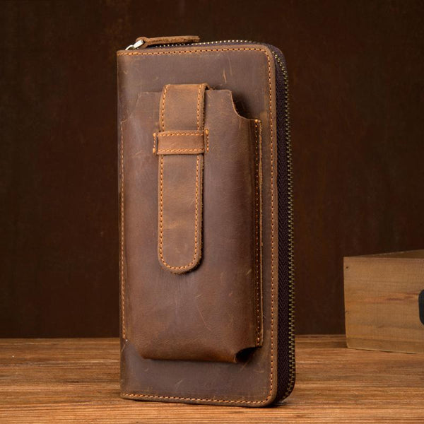 Brown Cool Mens long Wallet Wristlet Bag Clutch Wallet Mobile Long Wallet for Men