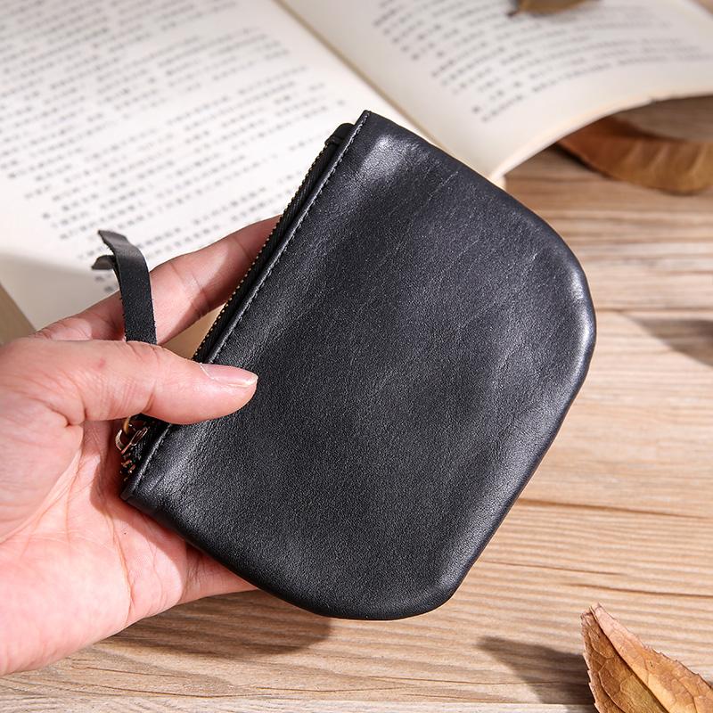 Black Leather Mens Card Wallets Cool Small Zipper Change Wallet Coin Purse For Men