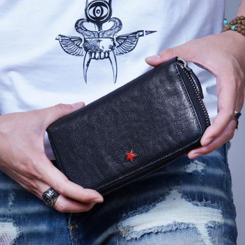 Genuine Leather Mens Cool Long Leather Wallet Zipper Clutch Wallet for Men - iChainWallets