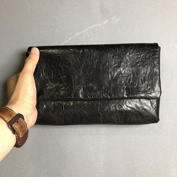 Handmade Leather Mens Clutch Cool Slim Wallet Zipper Clutch Wristlet Wallet for Men